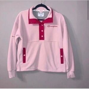 NWOT Champion Hush Pink Explorer Fleece Snap T Pullover pink & hot pink medium